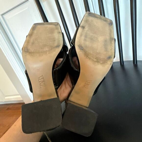 Zara black patent block heel sandals size 6 - Picture 7 of 12